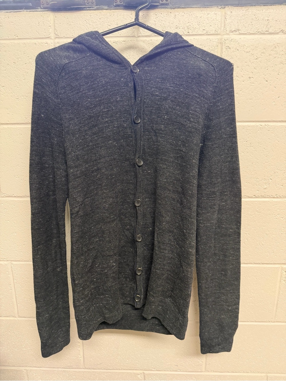 Vince Men’s Gray Hooded Cardigan Small Cotton Cashmere Blend Button Down